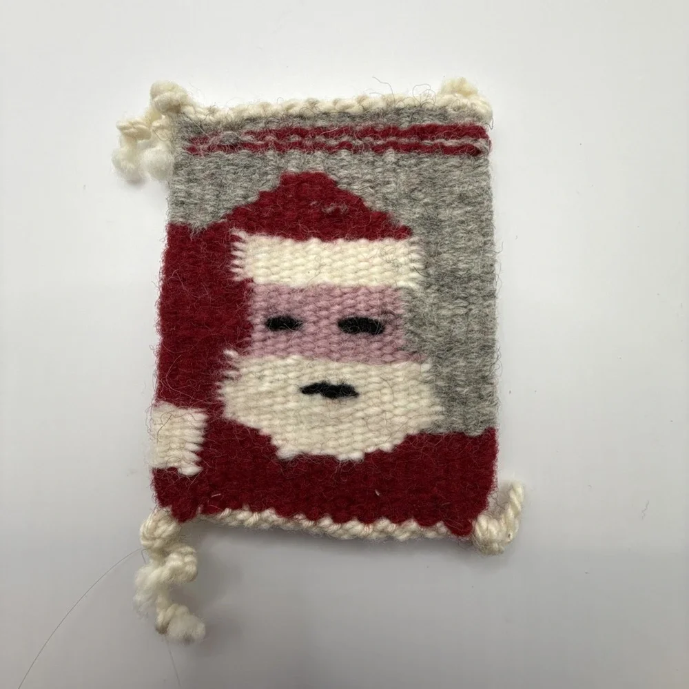 Alaska Artisan Hand Crafted Leather Fur Eskimo Ornament & Woven Santa Blanket